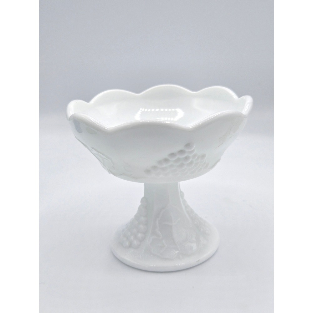 Vintage Milk Glass Pedestal Dish - Paneled Grape Pattern